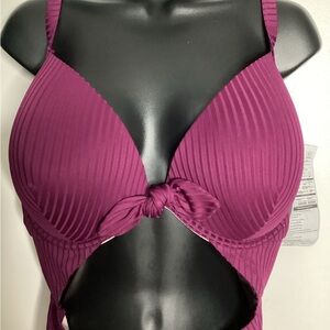 NWOT Shade & Shore Purple Ribbed One Piece Swimsuit 2XL 40 DD